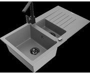 Mexen Matias granitový 1,5-komorový drez s odkvapkávačom a kuchynskou batériou Rita, Šedá - 6502-71-670300-70-B