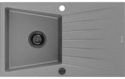 Mexen Cesar, granitový drez 775x470x190 mm, 1-komorový, šedá s čiernym sifónom, 6514771010-71-B
