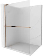 Mexen Kioto+ L, sprchová zástena Walk-In s poličkou a vešiakom 70 x 200 cm, 8mm sklo s rebrovým vzorom, ružové zlato profil, 800-070-123-60-09