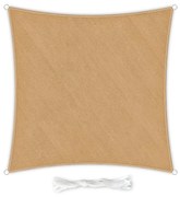Štvorcová slnečná clona, 5 x 5 m, s upevňovacími okami, polyester, priedušná