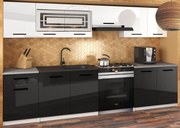 Kuchynská linka JUSTYNA 260 cm biely lesk čierny lesk s pracovnou doskou