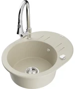 Mexen Kevin, 1-komorový granitový drez 586x458x190 mm a drezová batéria Elia, béžová, 6517-69-670101-00