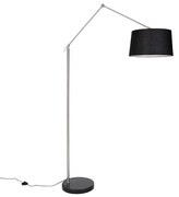 Moderná stojaca lampa oceľ s tienidlom čierny ľan 45 cm - Editor