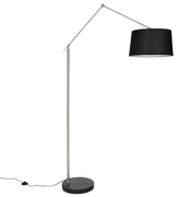 Moderná stojaca lampa oceľ s tienidlom čierny ľan 45 cm - Editor