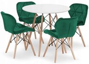Jedálenská zostava TODI 80cm okrúhly stolový set biely + 4 stoličky LAGO zelené