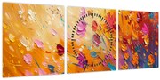 Obraz - Maľba farebných kvetov (s hodinami) (90x30 cm)