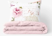 Goldea krepové posteľné obliečky duo - pivonky s textami s púdrovo ružovou 140 x 200 a 70 x 90 cm