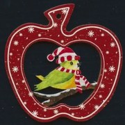 AMADEA Drevená ozdoba farebná jablko s vtáčikom 6 cm