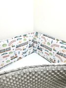 INTERMEDIC SK Mantinel do postieľky Train / minka sivá – 180x30 cm