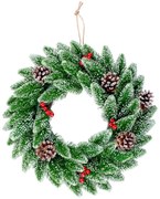 Veniec MagicHome Vianoce, s bobuľkami, prírodný, zasnežený, 33 cm