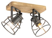 Priemyselné bodové svetlo tmavosivé s dreveným nastaviteľným 2-svetlom - Arthur