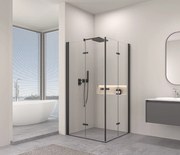 Erga Berlin Double, sprchový kút s dvojitými skladacími dverami 70(dvere) x 70(dvere) x 195 cm, 6mm číre sklo, čierny profil, ERG-V02-BERLIN-D070D070-CL-BK