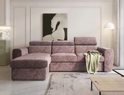 Komfortná rohová sedačka s opierkami hlavy na každodenné spanie v ružovej farbe.