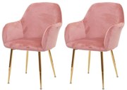 Stolička v retro štýle F18 (SET 2 ks) - zamat, zlatá podnož - Ružová