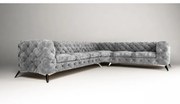 ROHOVÁ SEDAČKA CHESTERFIELD LARISSA PRAVÁ - ĽAVÁ SIVÁ SEMIŠOVÁ LÁTKA 323 X 264 cm
