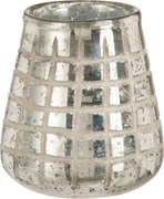 Strieborný sklenený svietnik s mriežkou, patinou a odreninami - 15 * 15 * 17 cm