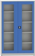 Zváraná policová skriňa s dverami s plexisklom, 1950 x 1200 x 500 mm, sivá/modrá