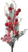 Dekorácia zápich vianočná vetvička s červenými guličkami - 8*7*27 cm