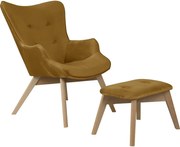 Zamatové kreslo s podnožkou v horčicovej farbe Niko – Ropez