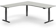 Výškovo nastaviteľný stôl QBUS, rohový, 2000x2000 mm, čierny rám, svetlošedá