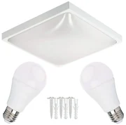 ECOLIGHT LED stropné svietidlo 2xE27 štvorcové biele + 2x E27 10W neutrálna biela žiarovka