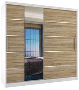 Šatníková skriňa 200 cm Belini biela mat / dub sonoma s posunými dverami zrkadlom a zásuvkami MBP SZP5/1/W/DS/0/KLAL