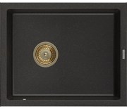 Mexen Pedro granitový jednokomorový drez 560 x 460 mm, Čierna/Zlatá metalíza, Sifón Zlatá - 6508561000-75-G