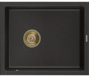 Mexen Pedro granitový jednokomorový drez 560 x 460 mm, Čierna/Zlatá metalíza, Sifón Zlatá - 6508561000-75-G