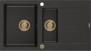 Mexen Matias granitový 1,5-komorový drez s odkvapkávačom 900 x 505 mm, Čierna/Zlatá metalíza, Sifón Zlatá - 6502901505-75-G