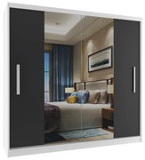 Šatníková skriňa 200 cm Belini biely mat / čierny mat s posuvnými dverami a zrkadlom  ME SZP1/2/W/B/0/AL