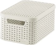 Úložný box, ratanový košík, STYLE2 Curver s vekom, krémový (29x20x14 - 6l)