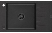 Mexen Elias, granitový drez granitový 795x480x200 mm, 1-komorový, čierna-strieborná metalíza s čiernym sifónom, 6511791005-73-B