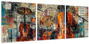 Obraz - Hudobné nástroje (s hodinami) (90x30 cm)