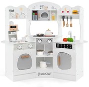 Drevená rohová hracia kuchynka so zvukom ľahký kávovar Hracia súprava do kuchynky pre batoľa šmykľavka biela