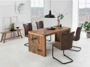 furniture-nabytek.cz - Masívna jedálenská súprava Hankey so 4 stoličkami Kenton, mango/textil/kov, lakovaná, hnedá/čierna