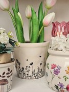 Béžový keramický obal na kvetináč s lúčnymi kvetmi Flora And Fauna S - Ø 12*11cm