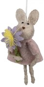 Šedý plstený závesný zajačik s kytičkou Magiccal - 11 cm