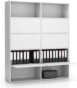 Široký kancelársky policový regál LAYERS, 6 boxov, 1582 x 400 x 1905, biela