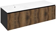 Sapho Sapho, LOREA skrinka s umývadlom 141x46x51,5cm (70+70cm), ľavá, dub collingwood/čierna matná, LE070-1935-L-06