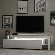 TV stolík/skrinka Belize (lesk biely). Akcia -18%. Vlastná spoľahlivá doprava až k Vám domov. 1072527