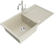 Mexen Leo, granitový drez 900x500x190 mm, 1-komorový a drezová batéria Carla, béžová, 6501-69-670700-00
