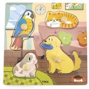 Viga Detské drevené puzzle s úchytmi Viga Domáci miláčikovia 4 ks