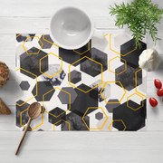 Biante Bavlnené prestieranie na stôl Sandra SA-568 Sivo-modrofialové mramorové hexagóny na bielom 30x40 cm