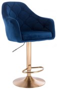 LuxuryForm DESIGN Barová stolička ANDORA VELUR na zlatom tanieri - modrá