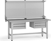 Výškovo nastaviteľný dielenský stôl G5 s nadstavbou, 1800 x 750 x 800-1000 mm, 2x kontajner, 4 zásuvky, sivá