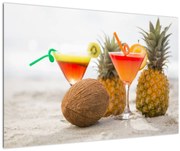 Obraz ananásov a pohárov na pláži (90x60 cm)