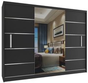 Šatníková skriňa 232 cm Belini čierny mat s posuvnými dverami a zrkadlom MBP SZP4/2/1B/2B1L/0/AL