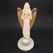 AMADEA Drevený svietnik anjel so srdcom, farebný, masívne drevo, výška 25 cm