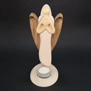 AMADEA Drevený svietnik anjel so srdcom, farebný, masívne drevo, výška 25 cm