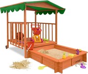 Pieskovisko s verandou HAPPY, 130x130x143cm, hnedá/zelená Jurhan
